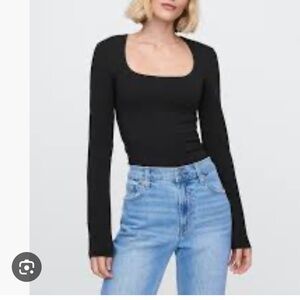 GAP Black Square-Neck Long Sleeve Top